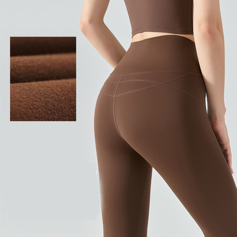 Winter Plush Yoga Pants Thickened Warm Fitness Pants Peach Hip Exercise Tights